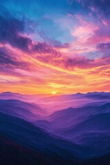 Obraz premium Sunset Serenade: A Symphony of Skies and Mountains