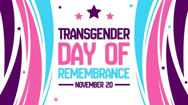 Transgender Day of Remembrance pink and blue colorful background with stars and typography, 4k animation