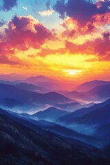 Obraz premium Sunset Serenade: A Symphony of Skies and Mountains