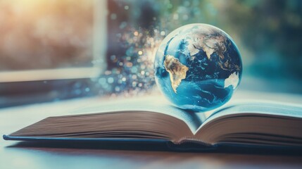 A world emerging from the pages of a book, symbolizing the power of knowledge and imagination, Modern lifestyle scene