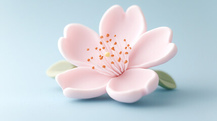 水色背景に粘土細工風の可愛い桜の花の3Dイラスト