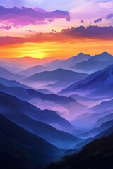 Fototapeta premium Sunset Serenade: A Symphony of Skies and Mountains