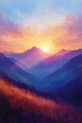 Obraz premium Sunset Serenade: A Symphony of Skies and Mountains