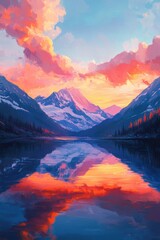 Fototapeta premium Sunset Serenade: A Symphony of Skies and Mountains