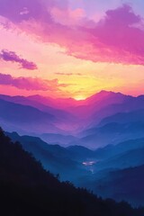 Fototapeta premium Sunset Serenade: A Symphony of Skies and Mountains