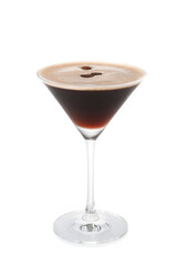 One glass of delicious espresso martini isolated on white
