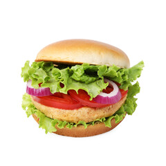Delicious vegetarian burger with chickpea cutlet isolated on white