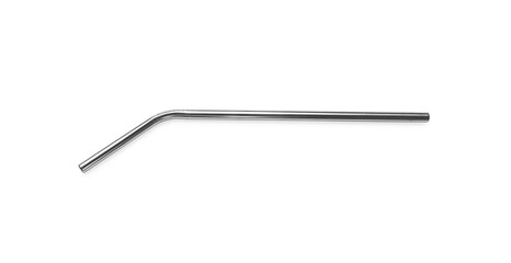 One metal drinking straw isolated on white, top view
