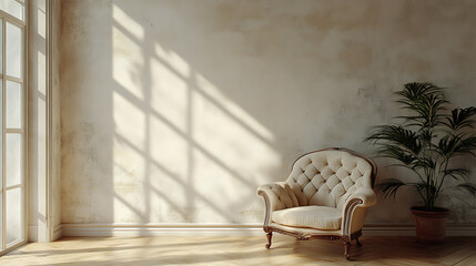 A cozy armchair sits in a sun-drenched room, inviting relaxation and contemplation.