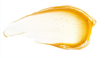Close up of a transparent yellow gel texture with a white background