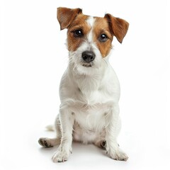 A friendly Jack Russell Terrier tilting its head on a light background, inviting warmth and affection from viewers.