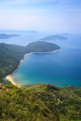 Obraz premium Scenic Aerial View of Vibrant Blue Ocean Waters of Nam She Wan, Sai Kung, Hong Kong