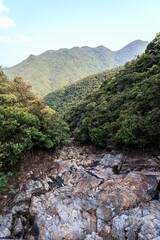 A Serene Mountain Valley: A Tranquil View of Hong Kong's Lush Landscape