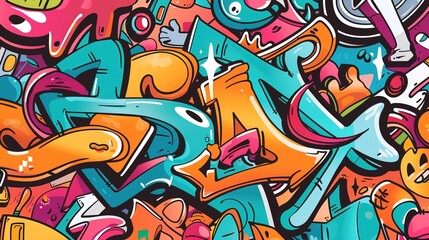 Obraz premium Graffiti Line Cute Elements - a vibrant and playful design. The graffiti-style elements add a fun and creative flair to the visual.