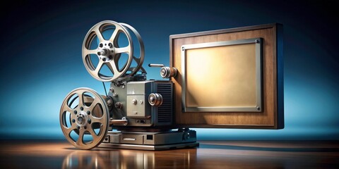 Fototapeta premium Film projector with blank frame for projecting images or movies , vintage, technology, cinema, blank, frame