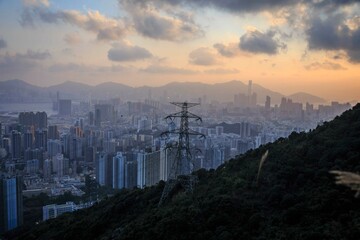 Expansive Skyline of Kowloon Peninsula with Dense High-Rise Buildings and Distant Harbor View, Hong Kong