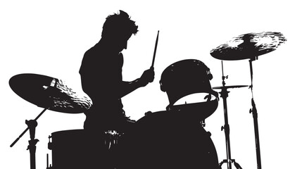  A man playing Drums silhouette isolated on white background