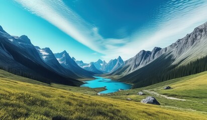 Fototapeta premium a large body of water in the middle of a mountain