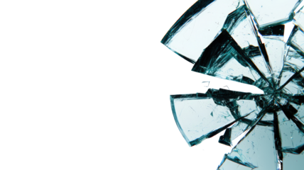Shattered glass pieces create dramatic and striking visual effect, showcasing intricate patterns formed by breakage. contrast against black background enhances sharpness and clarity of each fragment