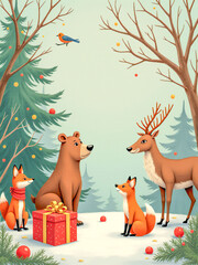 Fototapeta premium christmas xmas greeting card illustration. children story book.