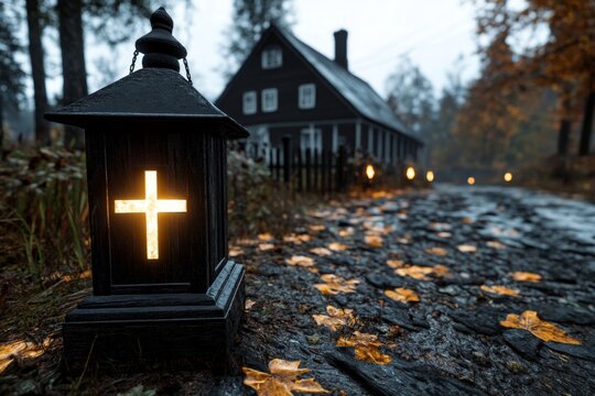 Gothic-styled image segmentation, with dark tones and glowing lines separating different objects in a haunting scene