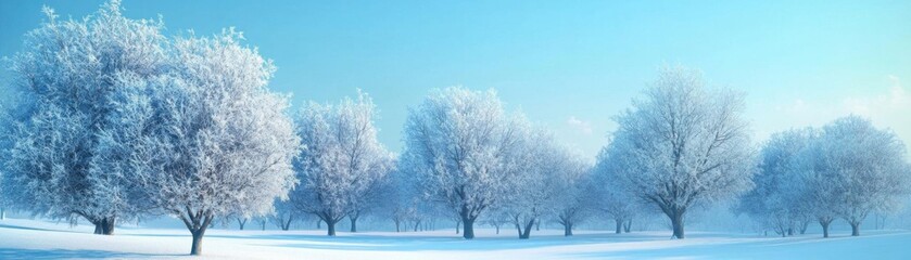 Frostcovered trees panorama in a winter view flat design side view shimmering branches animation