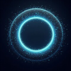 blue ring or sphere or circle in blue light, floating amidst a vast, star-studded cosmos on black dark background