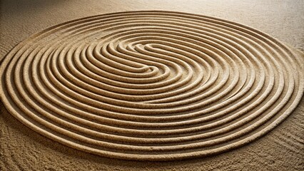 Naklejka premium Concentric circles etched into the surface of fine sand form a graceful design that evokes a sense of calm and serenity.