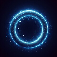 blue ring or sphere or circle in blue light, floating amidst a vast, star-studded cosmos on black dark background