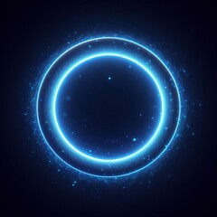 double blue sphere or circle in blue light, floating amidst a vast, star-studded cosmos on black dark background