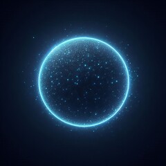 Fototapeta premium Blue sphere or circle bathed in blue light, floating amidst a vast, star-studded cosmos on black background