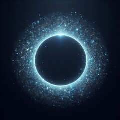 Fototapeta premium blue circle orbit with stars in the background, space for text, depicting a glowing planet and dark sky