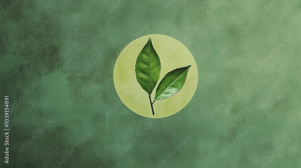 Aufkleber this artwork features a simple and elegant tea leaf against a gentle green backdrop, creating a sere