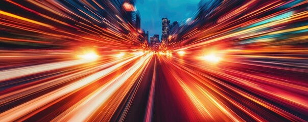 Dynamic city traffic with motion blur creating a sense of speed and urgency in urban transport at night.
