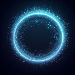 Blue sphere or circle bathed in blue light, floating amidst a vast, star-studded cosmos on black dark background