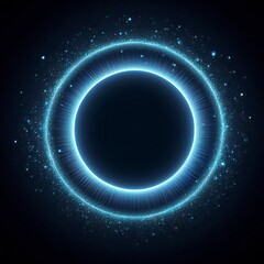 double blue sphere or circle in blue light, floating amidst a vast, star-studded cosmos on black dark background