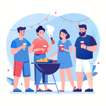 friends grilling barbecue party blue style clip art preview