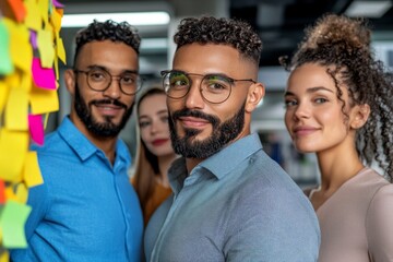 Team of professionals brainstorming solutions in a workplace, emphasizing leadership, innovation, and collaboration for business success