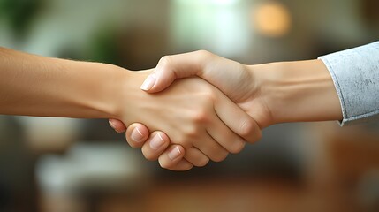 Two hands shaking, a symbol of agreement, partnership, or friendship.