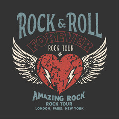rock and roll artwork design. boys and girls vector t shirt design. poster artwork for apparel. Animal rock and roll artwork for fashion and others. Vintage Rock Poster With Heart, Lightning,