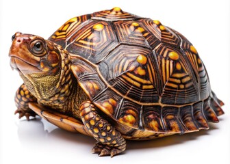 Fototapeta premium Beautiful Ornate Box Turtle on a transparent background, showcasing nature's design through stunning patterns and textures, perfect for enriching your wildlife photography collection.
