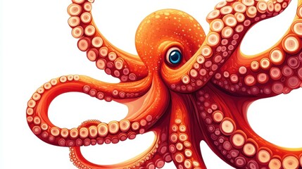 Fototapeta premium A vibrant flat illustration showcases an octopus, highlighting its distinct shapes, rich colors, and engaging textures.