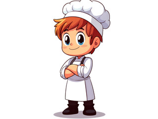 Cartoon chef with arms crossed.