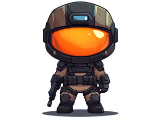 Fototapeta premium Cartoon illustration of a soldier wearing futuristic armor and a helmet.