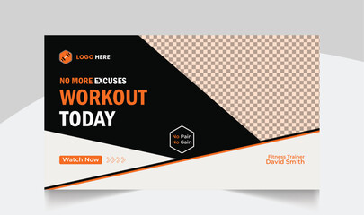 Gym fitness training youtube thumbnail design and workout web banner template