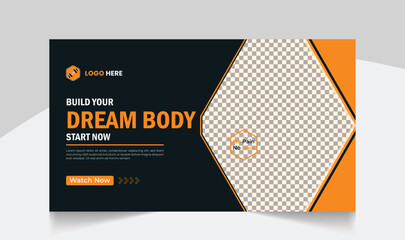 Gym fitness training youtube thumbnail design and workout web banner template