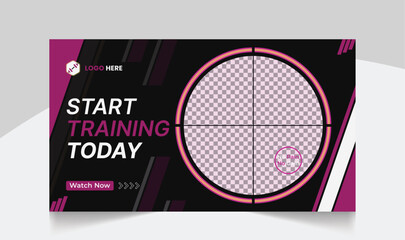 Gym fitness training youtube thumbnail design and workout web banner template