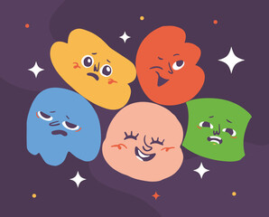 Playful Set of Cute Abstract Character Expressions. Perfect for Fun and Whimsical Designs. Quirky Faces with a Range of Emotions.