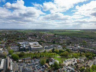 High Angle View of Historical Canterbury City of Southeast England United Kingdom. April 20th, 2024, Aerial View Was Captured with Drone's Camera From High Altitude