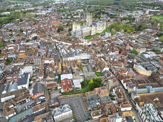 Obraz premium High Angle View of Historical Canterbury City of Southeast England United Kingdom. April 20th, 2024, Aerial View Was Captured with Drone's Camera From High Altitude